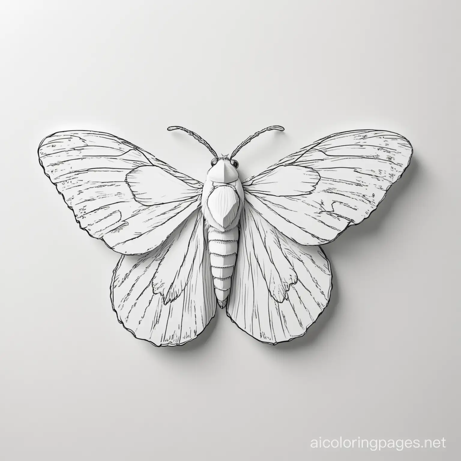 moth on wall, Coloring Page, black and white, line art, white background, Simplicity, Ample White Space. The background of the coloring page is plain white to make it easy for young children to color within the lines. The outlines of all the subjects are easy to distinguish, making it simple for kids to color without too much difficulty