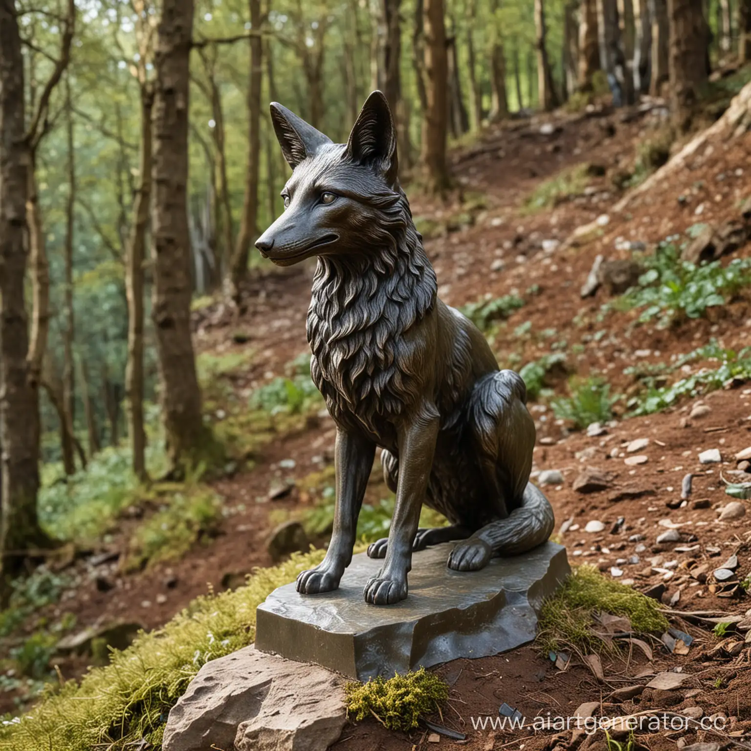 Cryptic-Bronze-Fox-Statue-in-Tarquinii-Forest