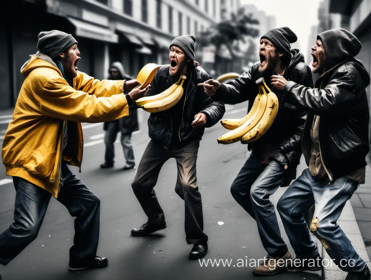 Street-Chaos-Homeless-Individuals-Engage-in-Banana-Battle