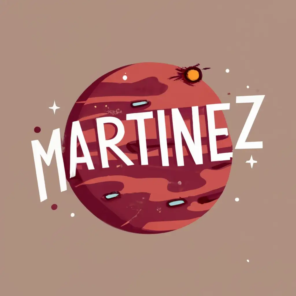 logo, Mars the planet, with the text "Martinez", typography