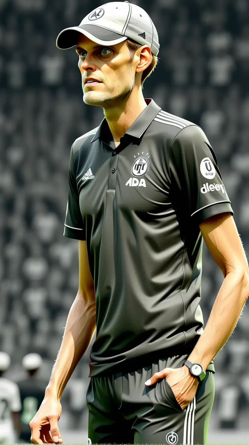 SideView Portrait of Thomas Tuchel in Sports Shirt and Hat