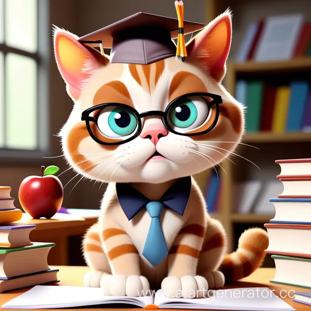 умный милый мультяшный котик-учитель