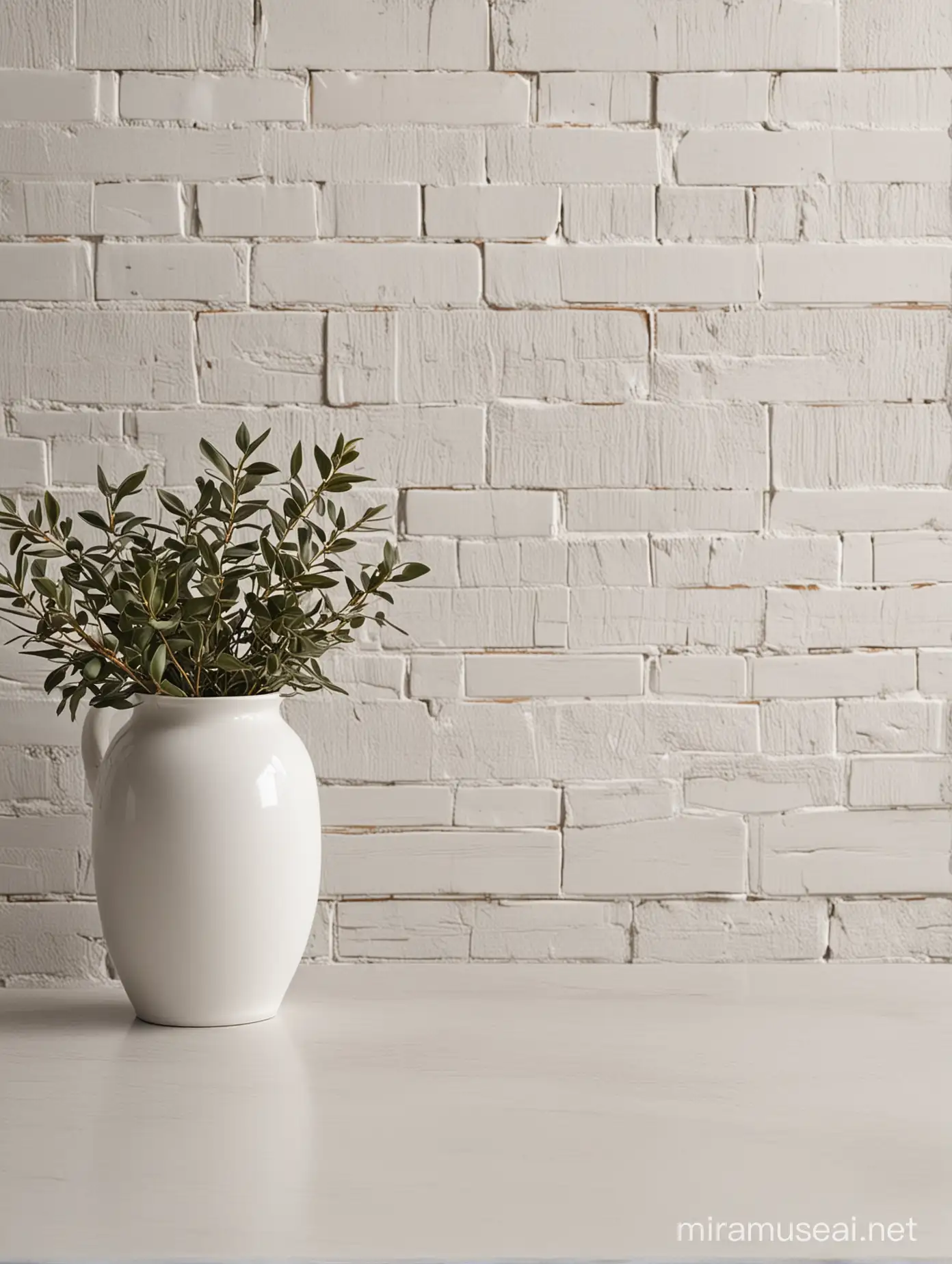 Table Corner with White Brick Wall Background