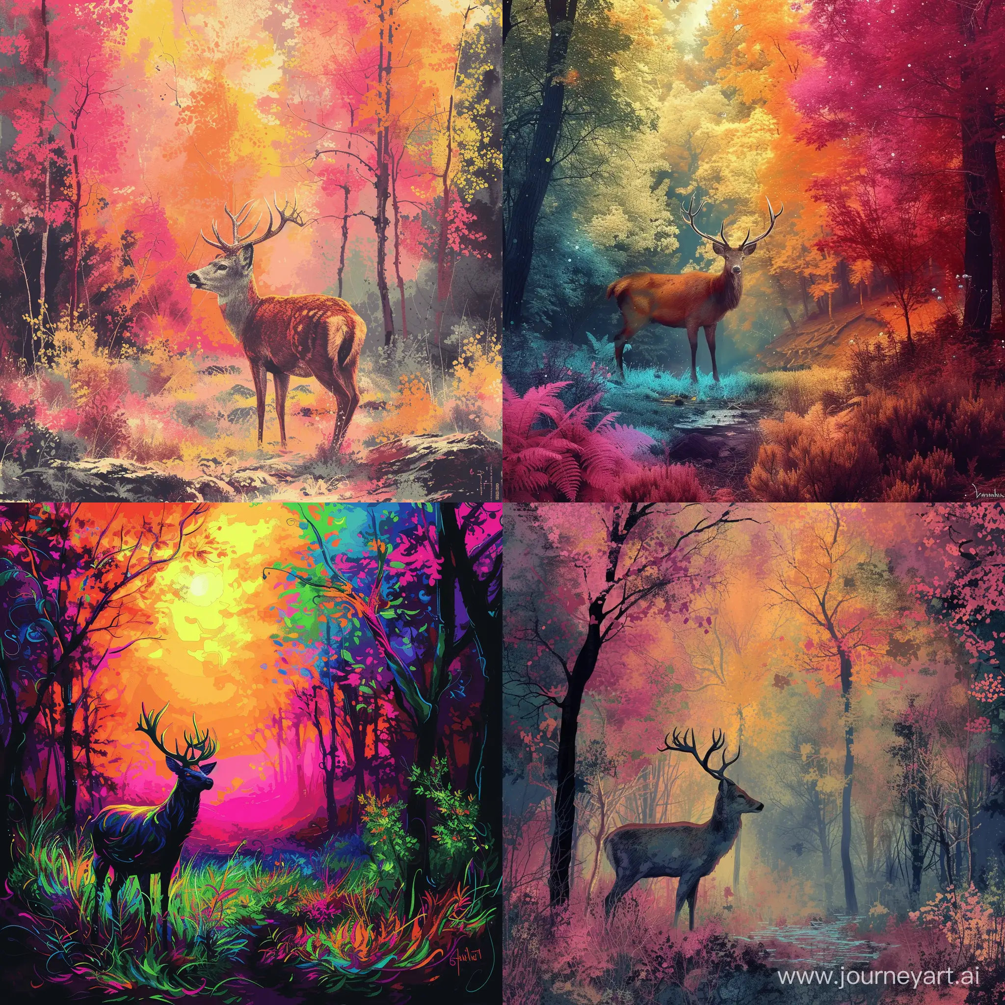 Vibrant-Forest-Wildlife-Majestic-Creatures-Amidst-Colorful-Foliage