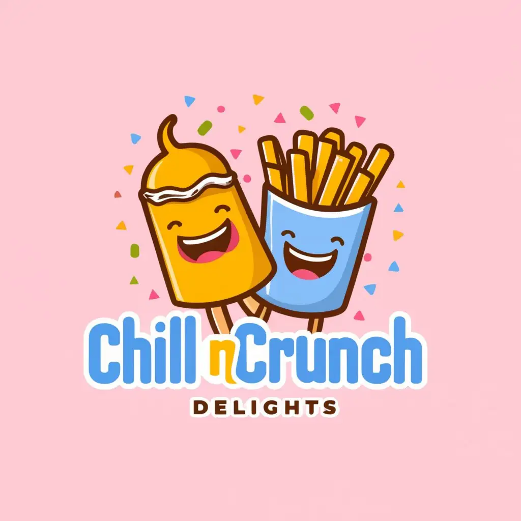a logo design,with the text "Chill N' Crunch Delights", main symbol:Fries and Ice Pop,Moderate,clear background