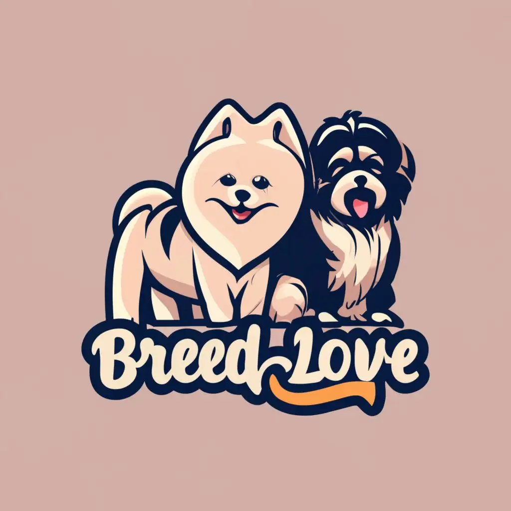 logo, Samoyed dog and shih-tzu, with the text "Breed love", typography, be used in Animals Pets industry