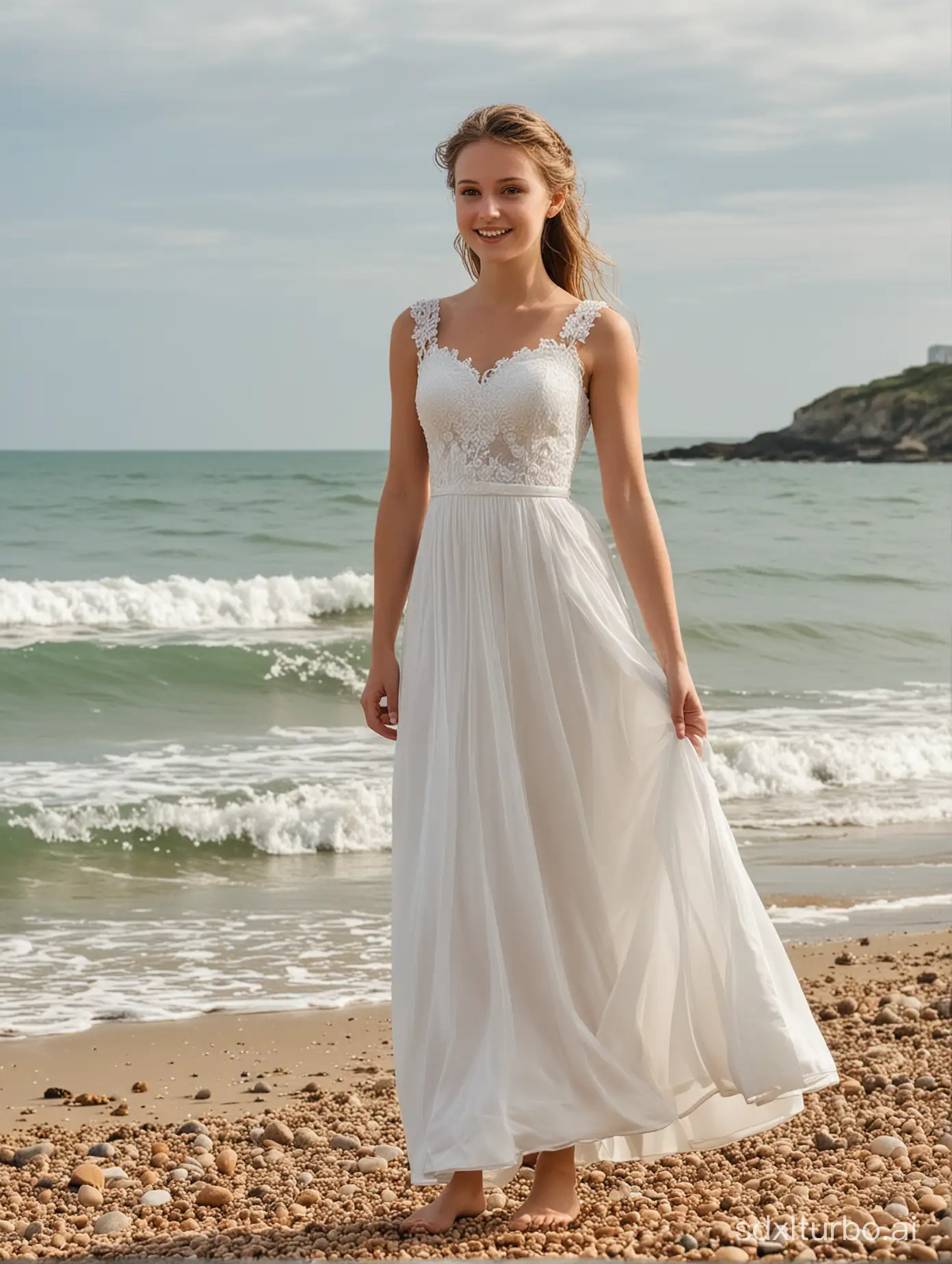 A girl at the seaside, wedding photography,