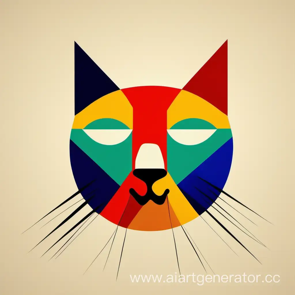 многоцветный морда кота минимализм примитивизм минимум деталей растровый рисунок абстрактно упрощённо супрематизм лучизм конструктивизм