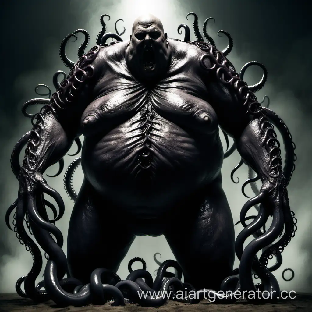 A huge fat headless man. Black poisonous tentacles grow from his arms and neck. Ужасы лавкрафта.