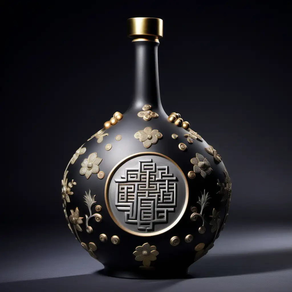 Tang Dynasty SilverBlack Matte Ceramic Liquor Bottles with Gold Decorations