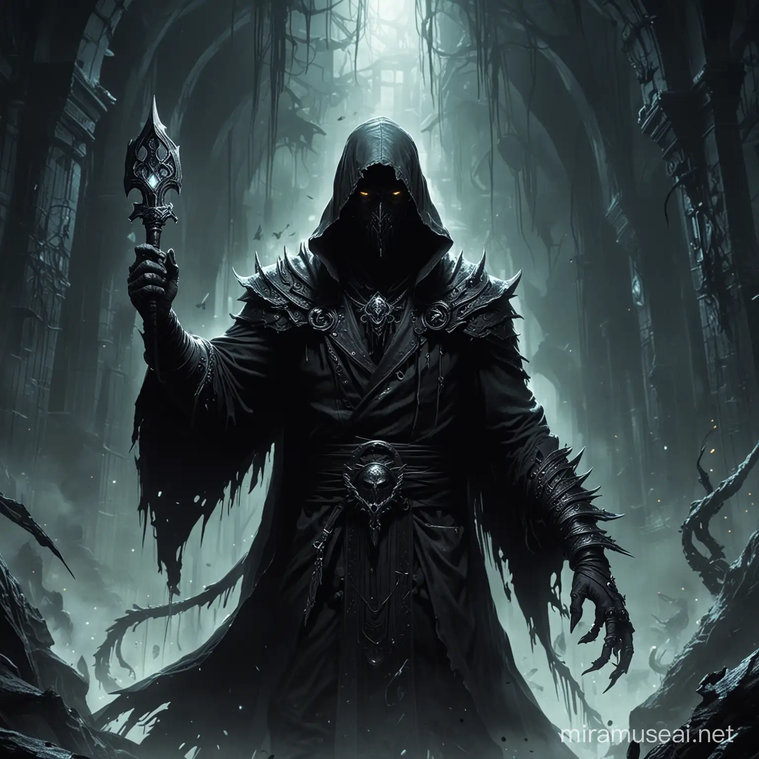 Fantasy roleplaying game. A great evil entity hiding in the Shadow realms. Frightening, dark, evil shades.