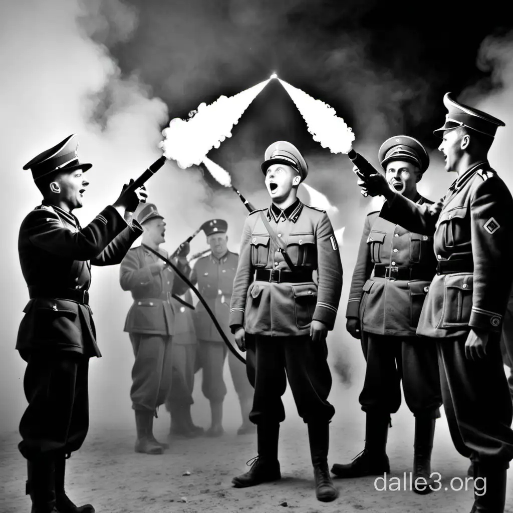 German soldiers in 1943 having a great party with fog machines and light sticks 