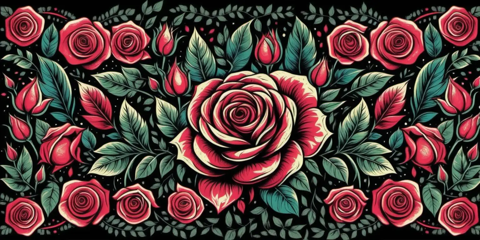 Abstract TShirt Design Featuring Tapestry Roses and Leaves