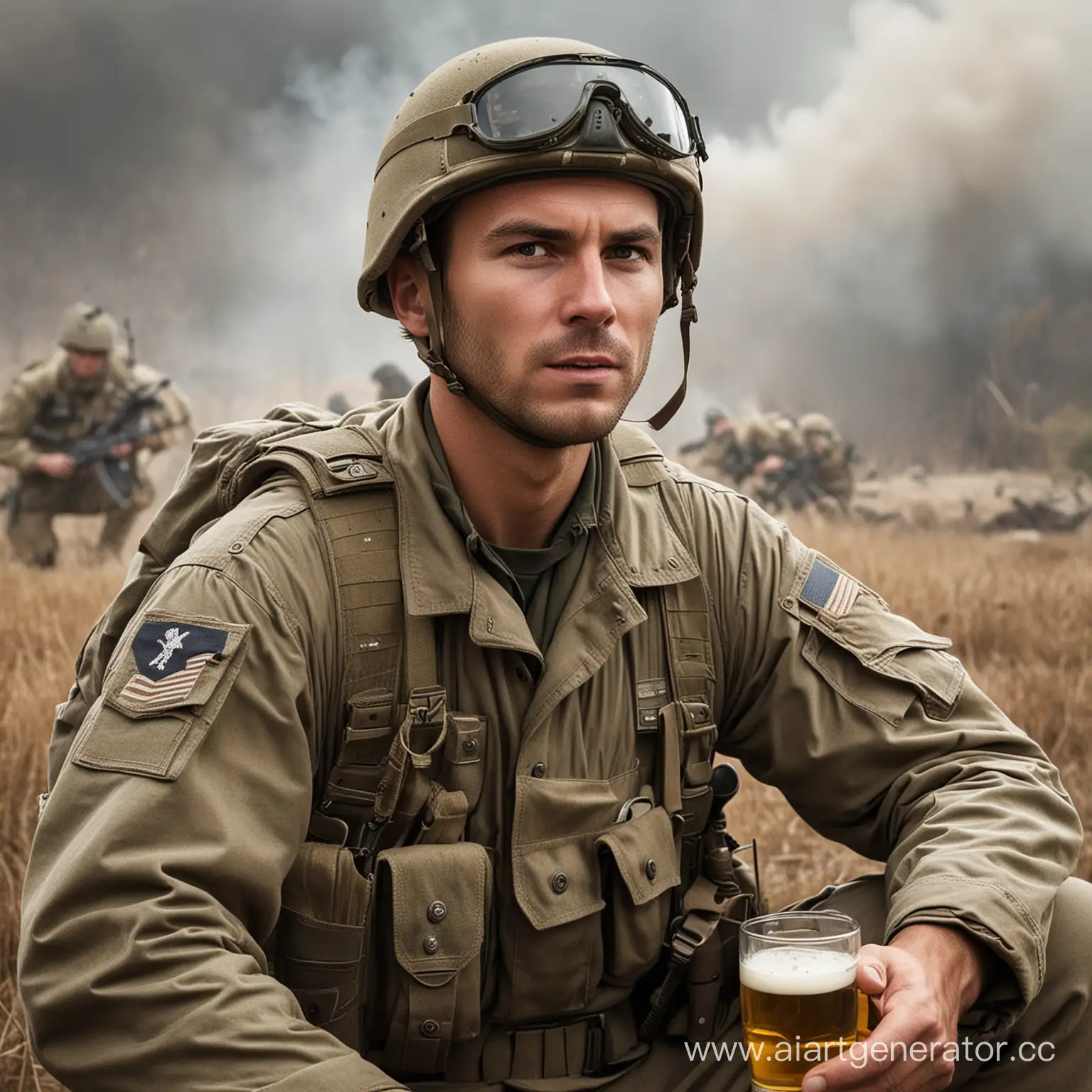 Brave-Soldier-Enjoying-Beer-During-Downtime