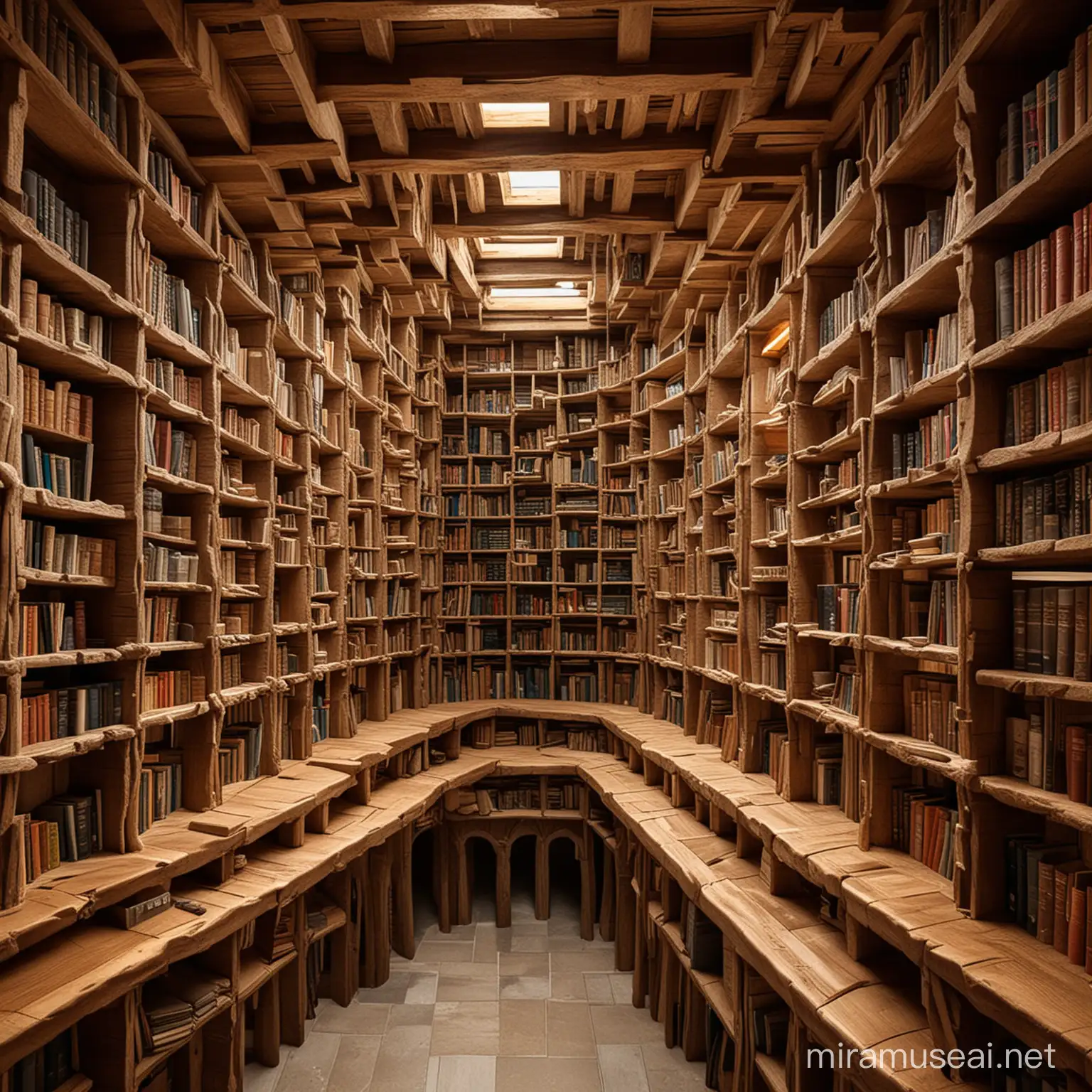 The Library of Babel in a wooden Labyrinth underground