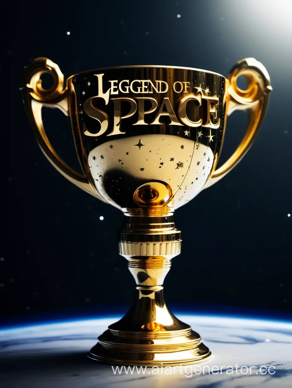 большой золотой кубок, на котором написано, "Legend OF Space" английскими буквами