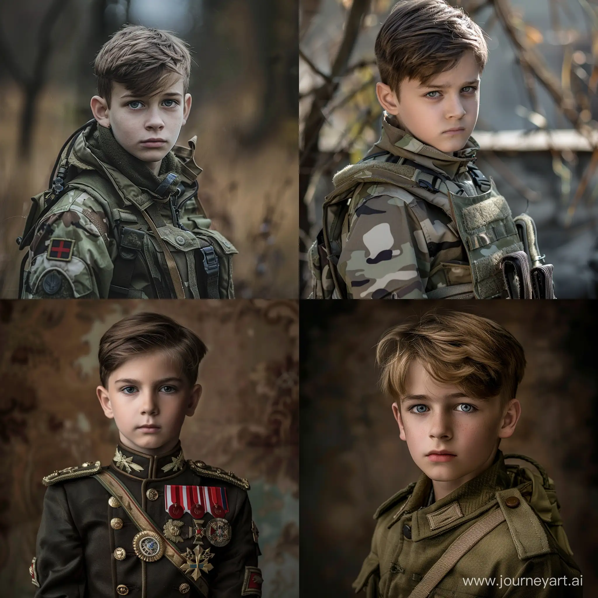 Мальчик на фотосессии в костюме военного реалистично, высокая детализация