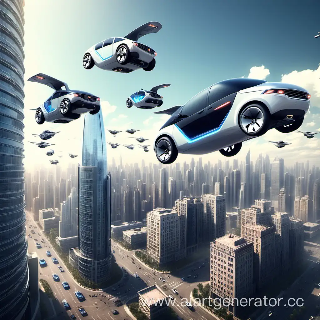 Futuristic-Cityscape-with-Flying-Cars-and-People