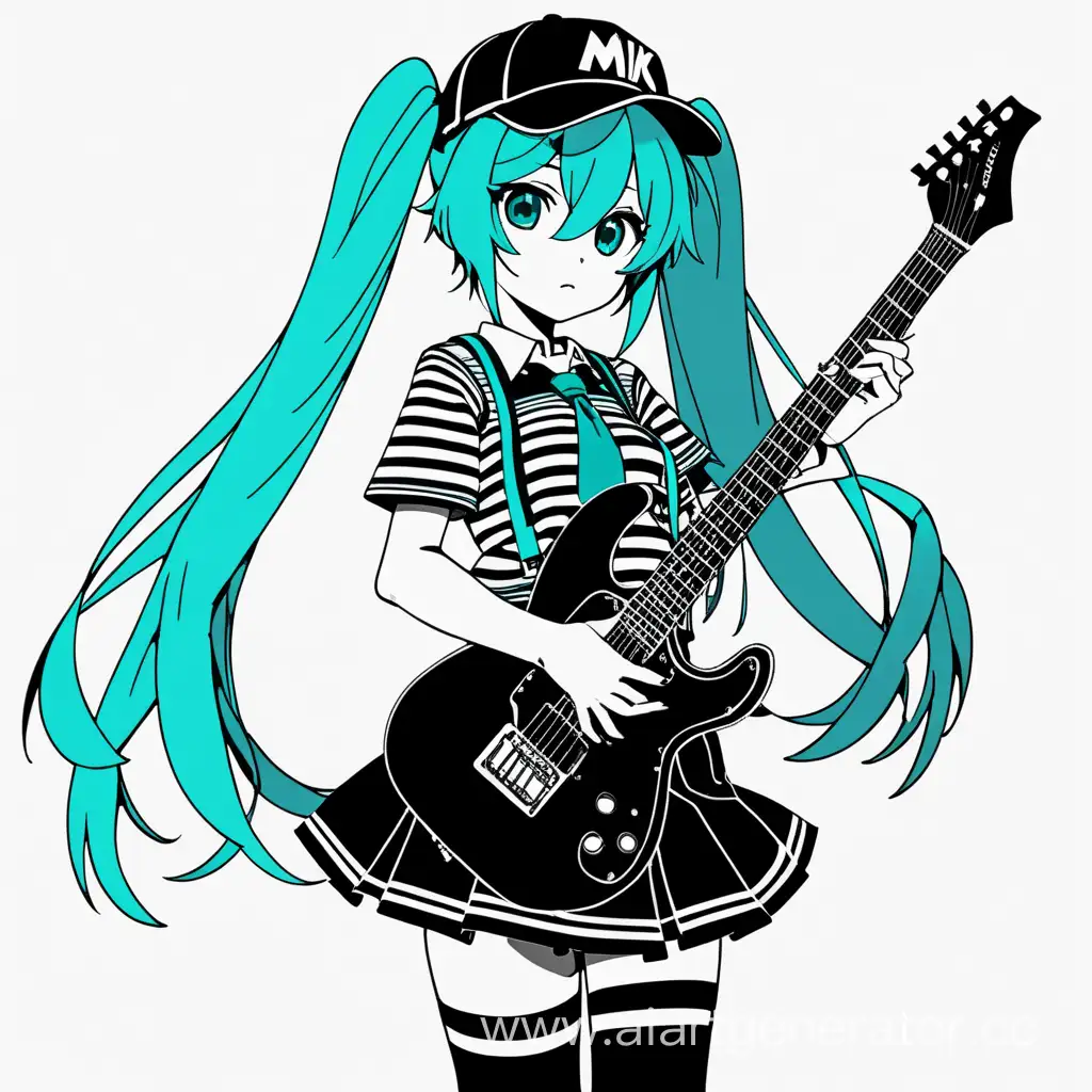 Melancholic-Anime-Portrait-Hatsune-Miku-in-Striped-Outfit-with-Guitar