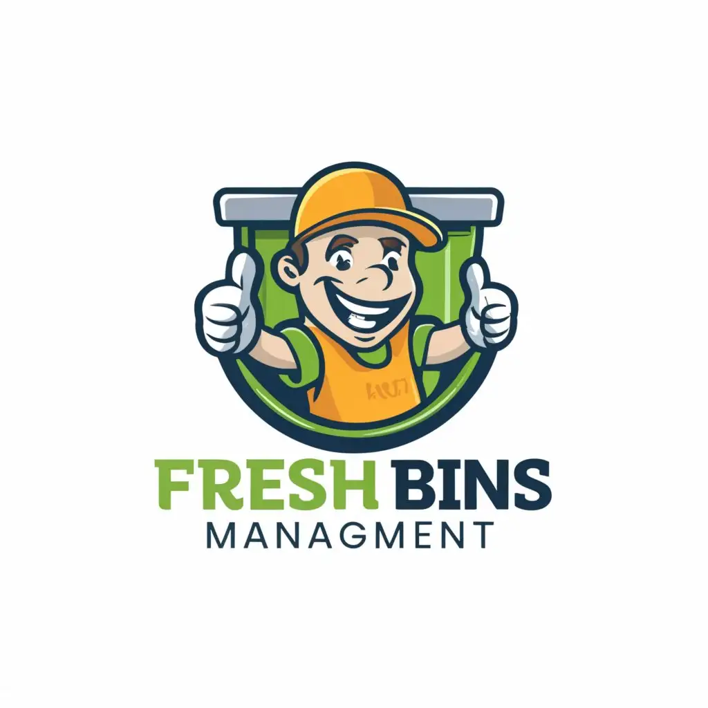 a logo design,with the text "Fresh Bins Management", main symbol: make it mascot logo for my trash bin cleaning business and colors green and yellow,Moderate,clear background
