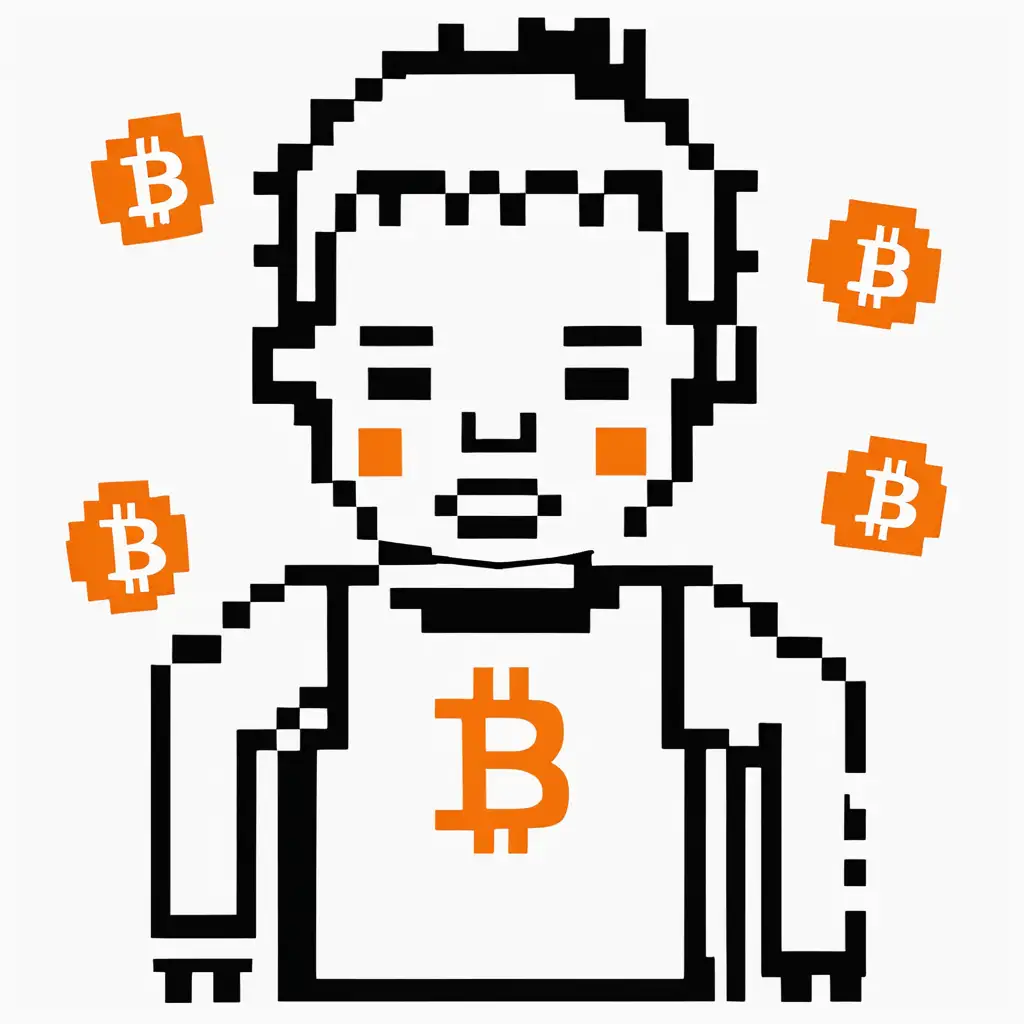 Pixel Art Humorous Character with Bitcoin Emblem