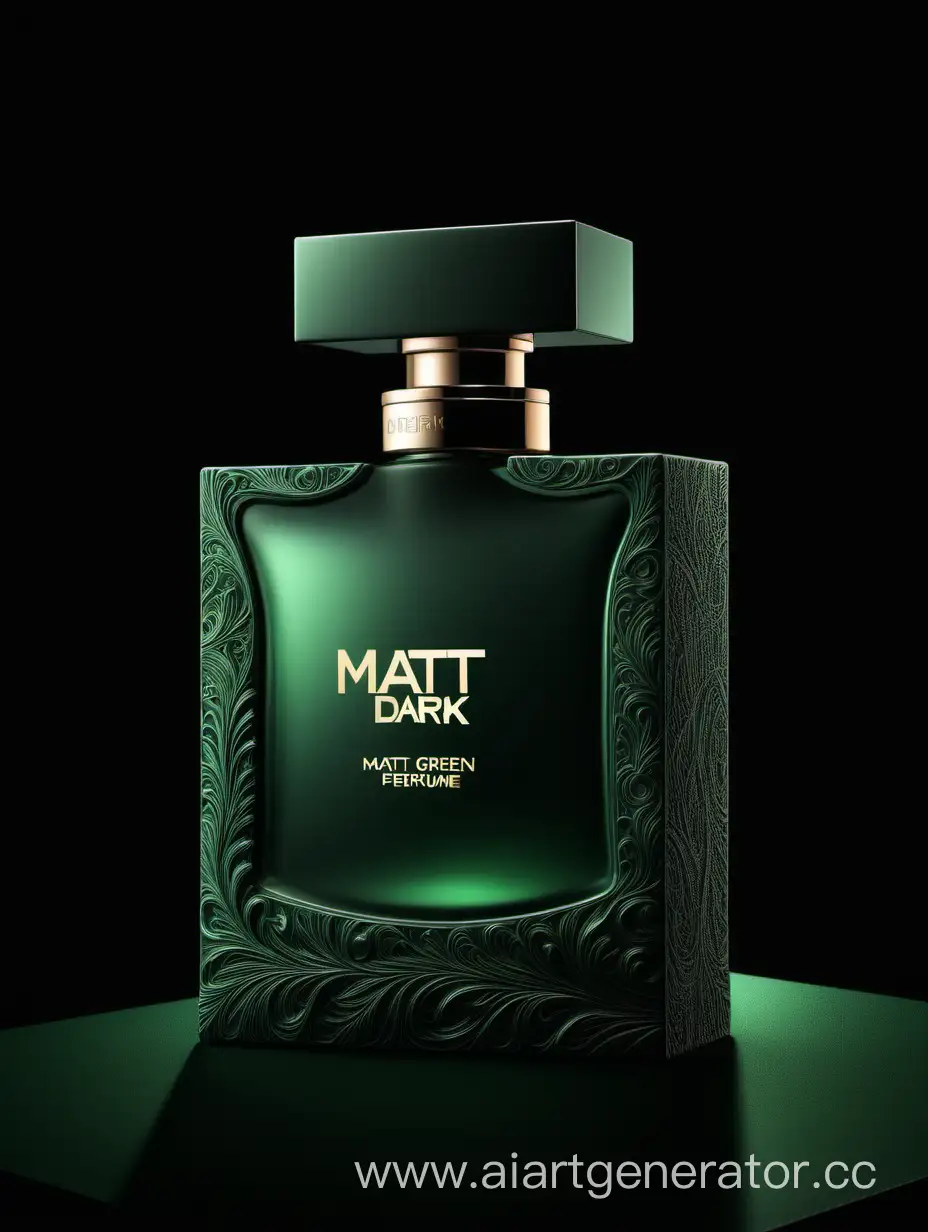 Luxurious-Dark-Green-Perfume-Bottle-on-Black-Background-with-Elegant-Text-Logo