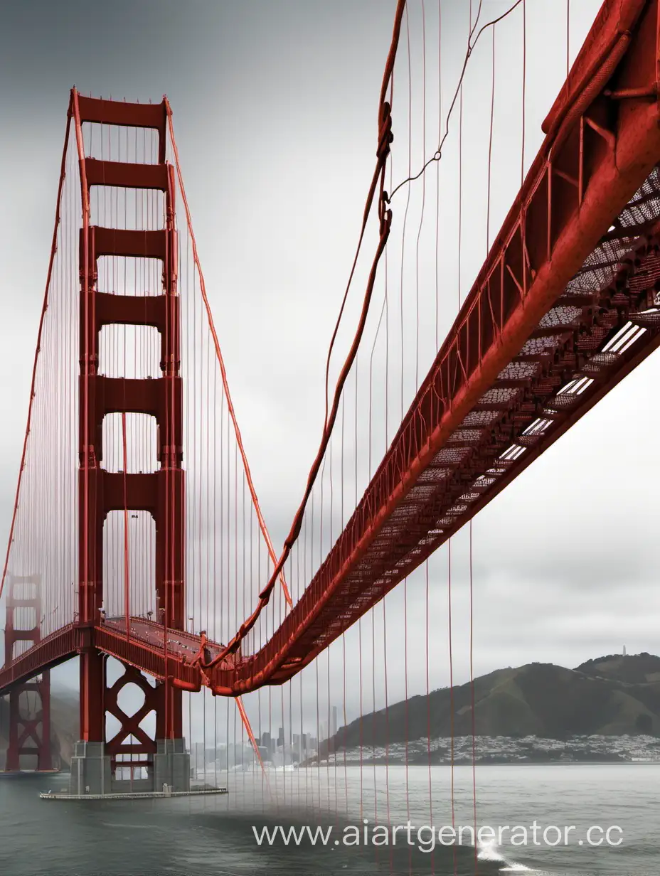  визуализация знаменитого моста "Золотые ворота" в Сан-Франциско с страховочной сеткой под мостом