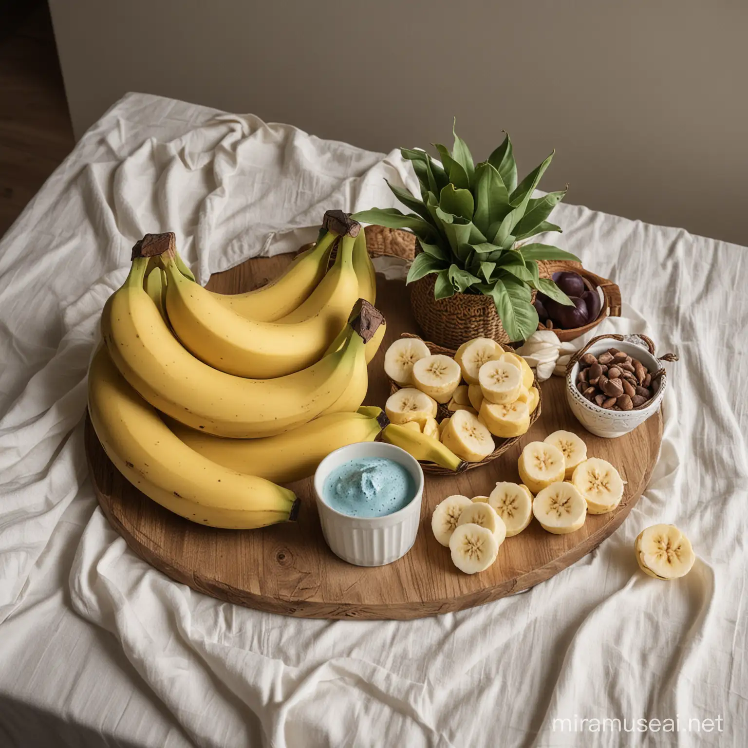 Rustic Table Setting with Blue Java Bananas and Tropical Decor