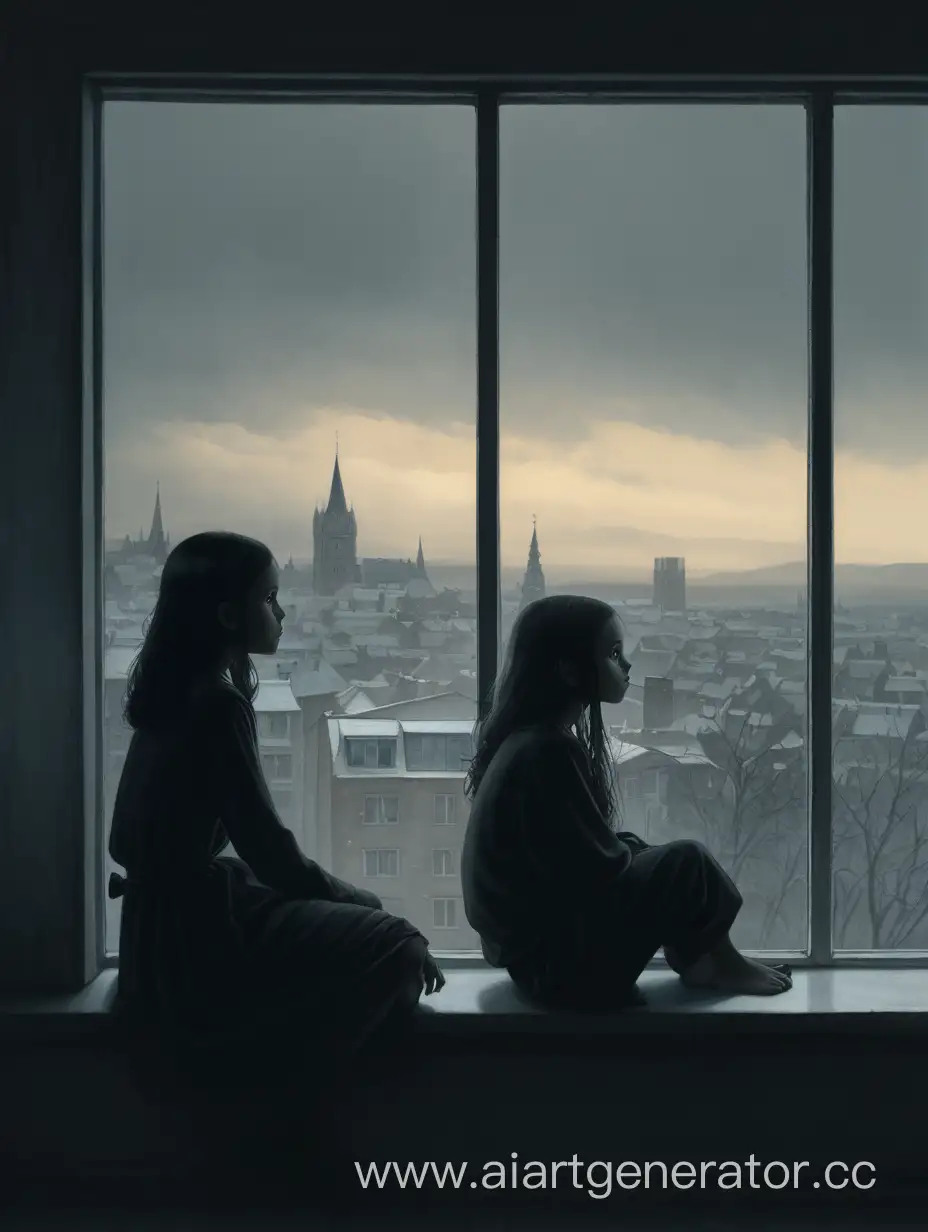 Contemplative-Silhouettes-Two-Girls-Sitting-on-Windowsill