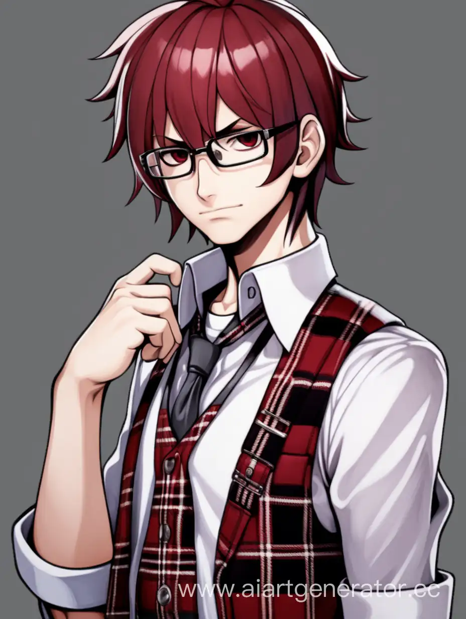 The "Absolute Chess Player" from the Danganronpa series of games. This is a boy of average height. He wears a white shirt, a plaid vest and dark trousers. He wears glasses. He has dark red hair