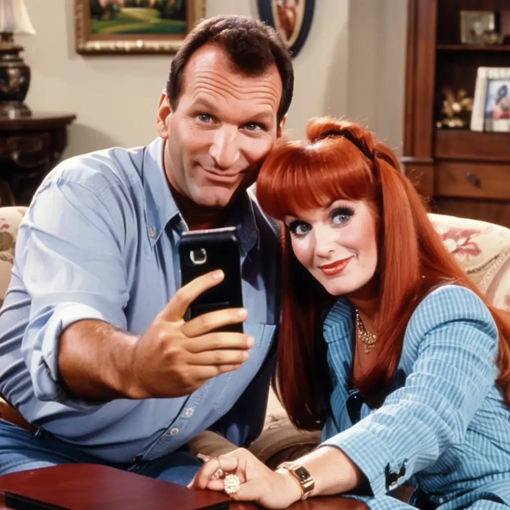 Al Bundy and Peggy Bundy Taking a Selfie in Cozy Living Room Setting