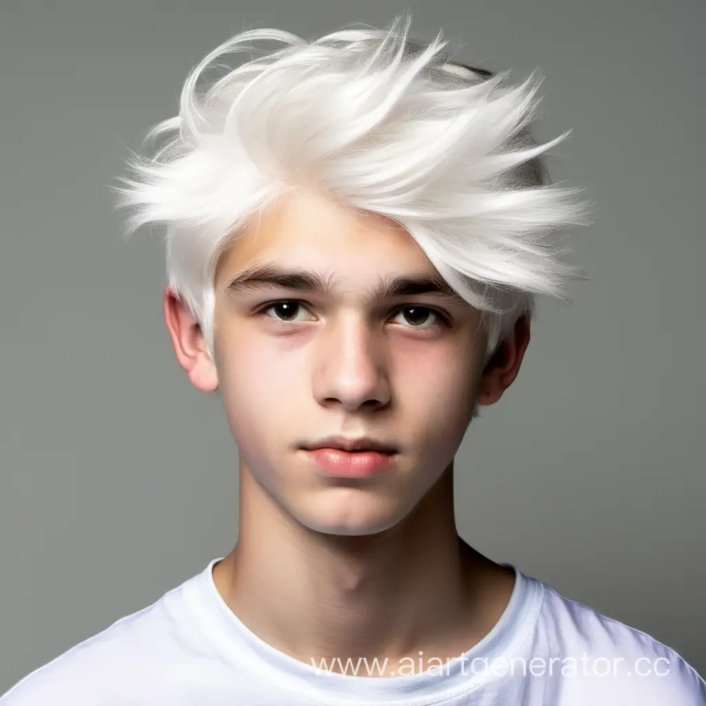 Teenage boy with white hair