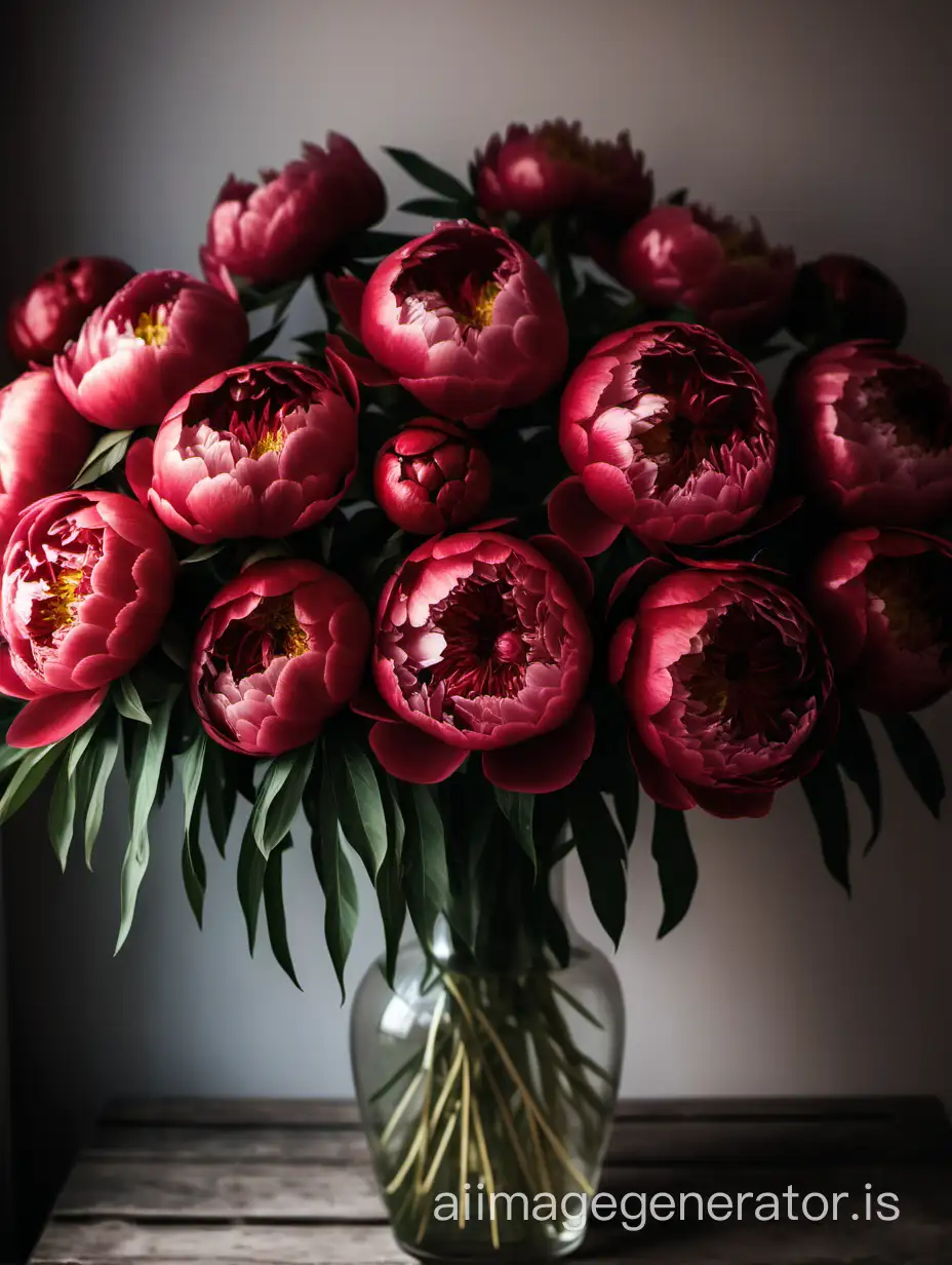 big bouquets of red peonies