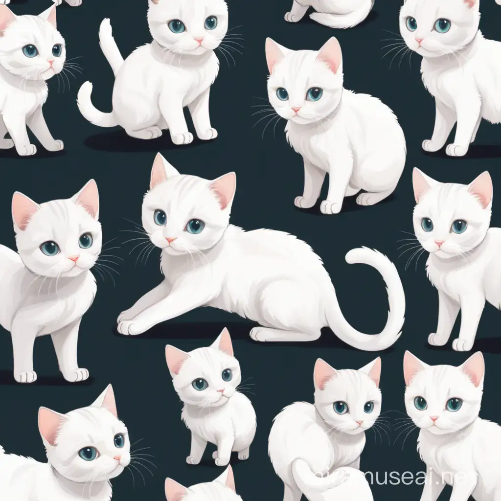 Adorable White Cat in Various Poses