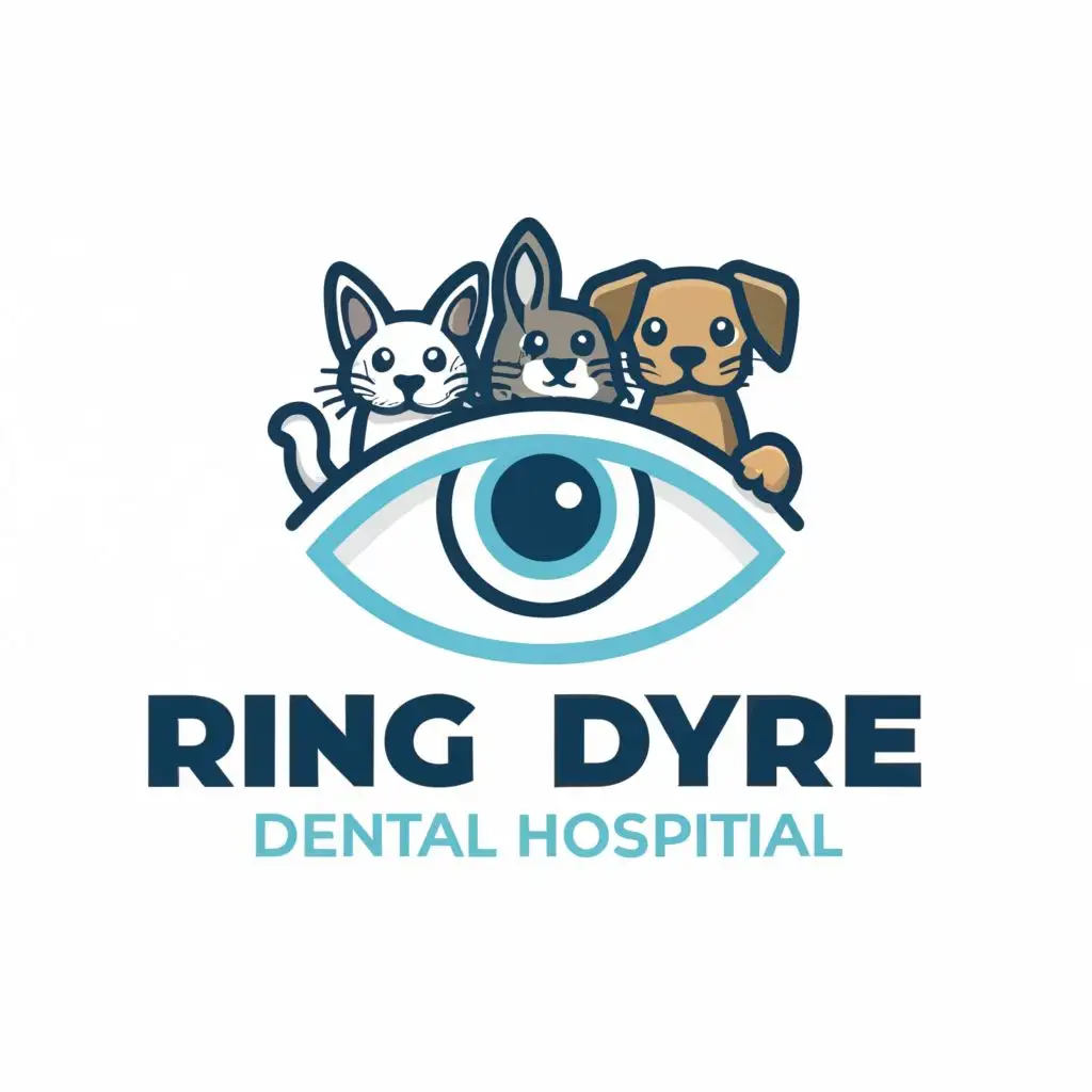 logo, logo, cat, dog and rabbit inside an eye. simple logo. blue colors, typography, be used in Medical Dental industry, with the text "Ringe Dyrehospital", typography, be used in Medical Dental industry