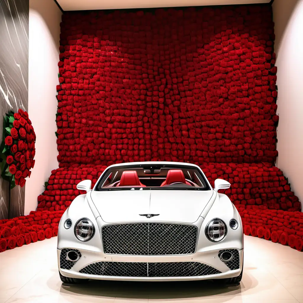 Luxurious 2024 Bentley Interior Elegant Red Accents and a Wall of 300 Roses Bouquet