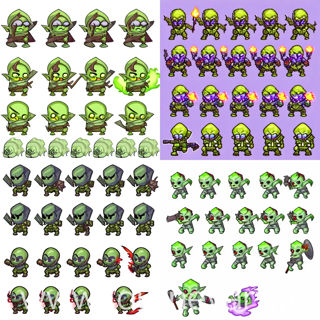icon of of toxic zombie, a greenish hue to its skin and a toxic aura, on a white background, 9 panels with different poses, game UI in a fantasy RPG, spritesheet, Chibi anime style