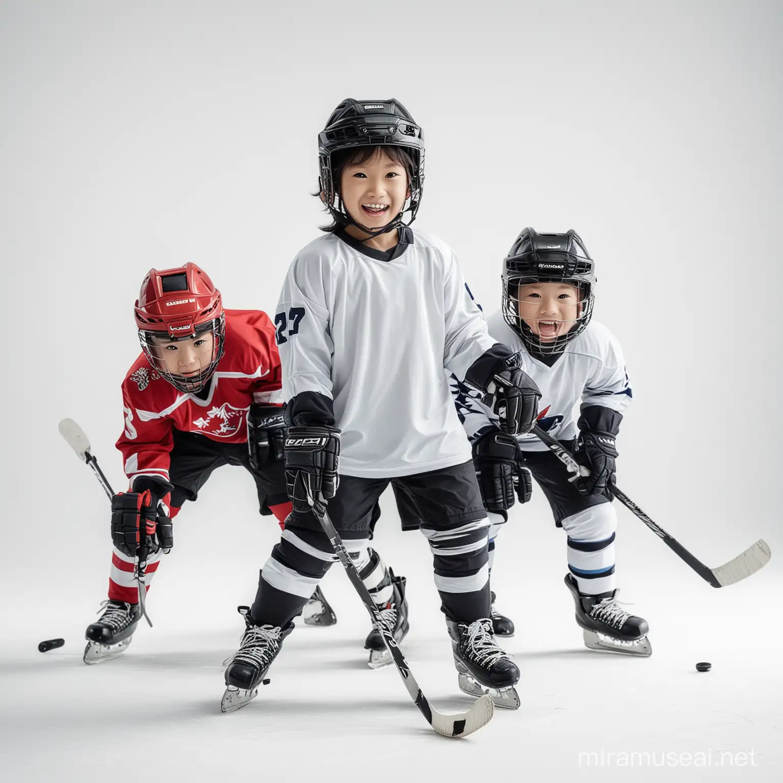 asia kids ice hockey white background
