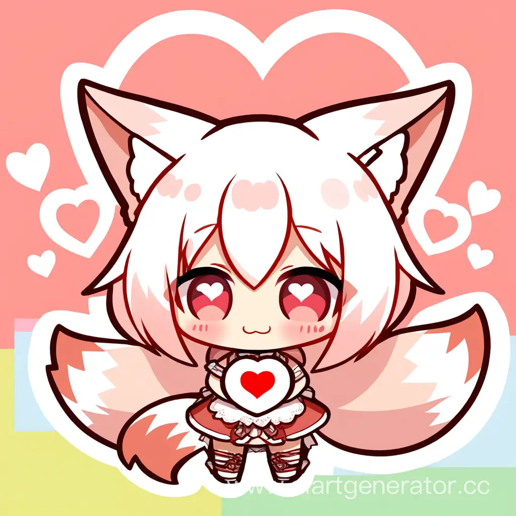 chibi fox give a big heart