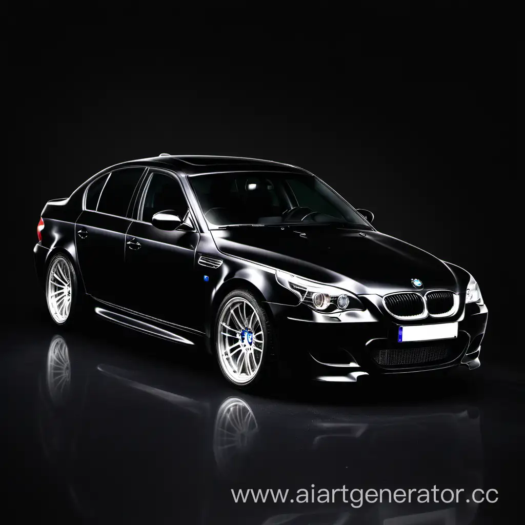 черная BMW M5 E60 на темном фоне без блеска