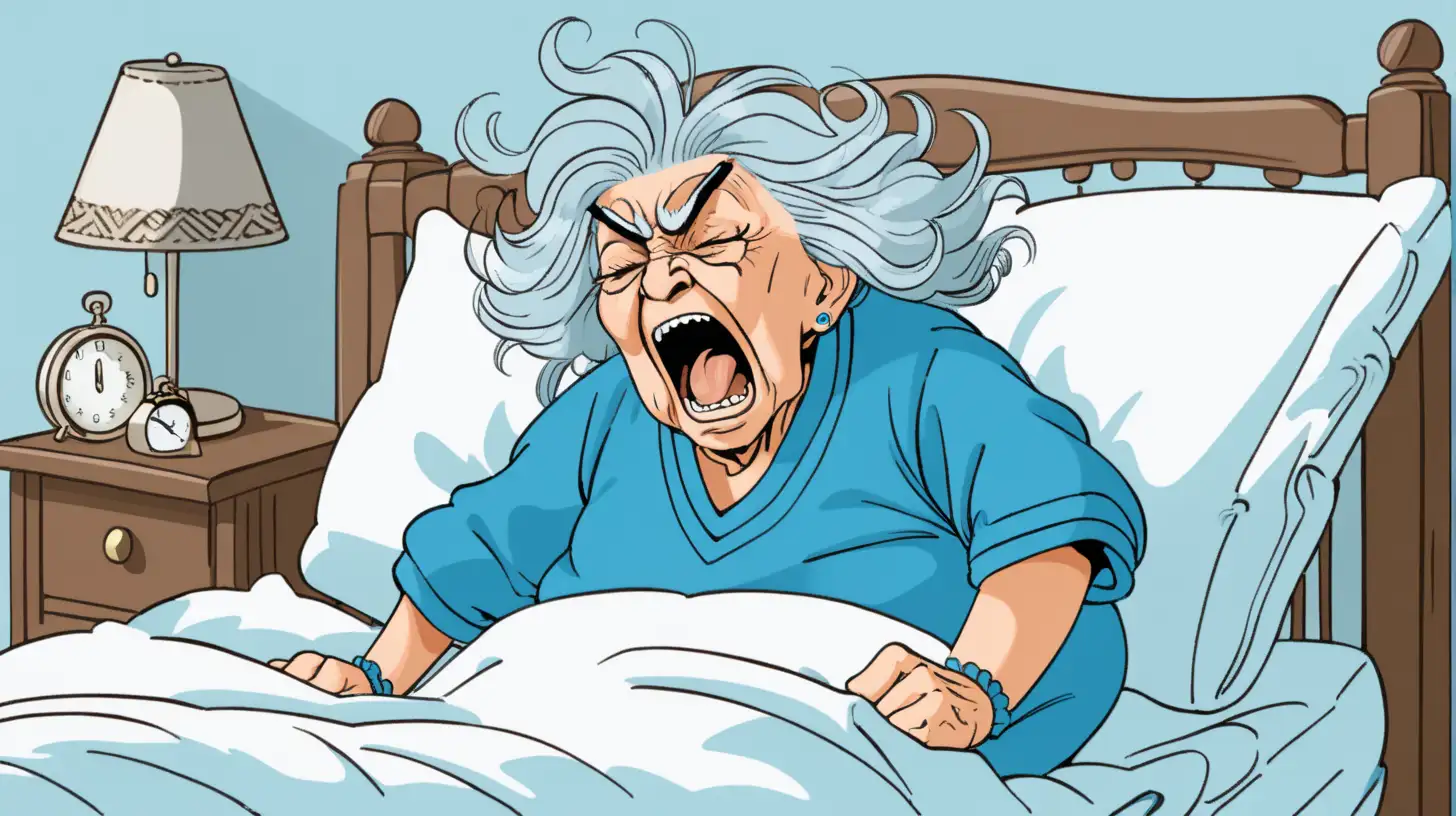 Elderly Womans Sleep Struggle Expressive Roaring in Bed