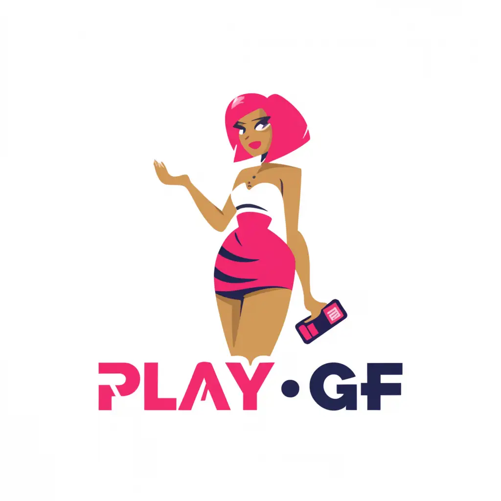 Logo-Design-for-PlayGF-Sexy-Cam-Girl-in-a-Super-Short-Skirt-on-a-Clear-Background