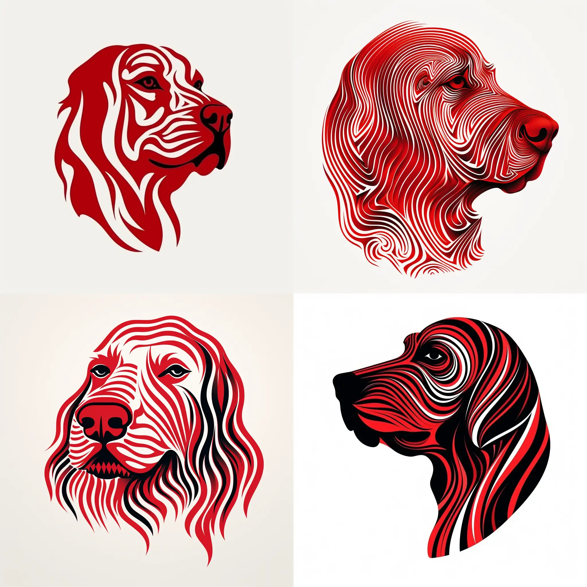 单色图案，雕版印刷效果，简约，抽象，狗头，logo，品牌，设计稿，红色，背景纯白色