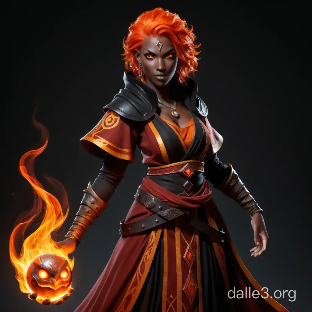 Mystical Fire Genasi Wizard in Vibrant Attire | Dalle3 AI