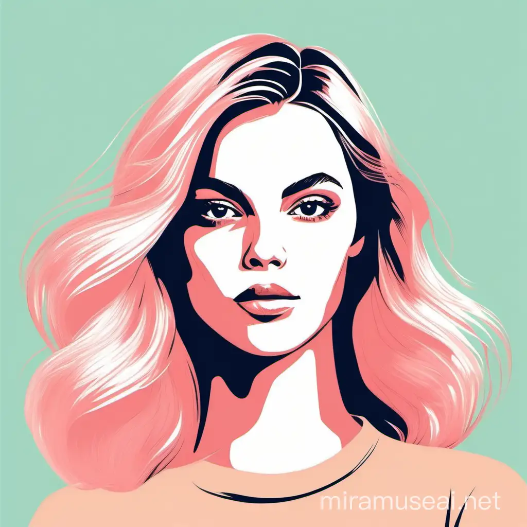 Fashion Portrait of Woman with Medium Length Hair in Nature Pastel Colors Vector Illustration