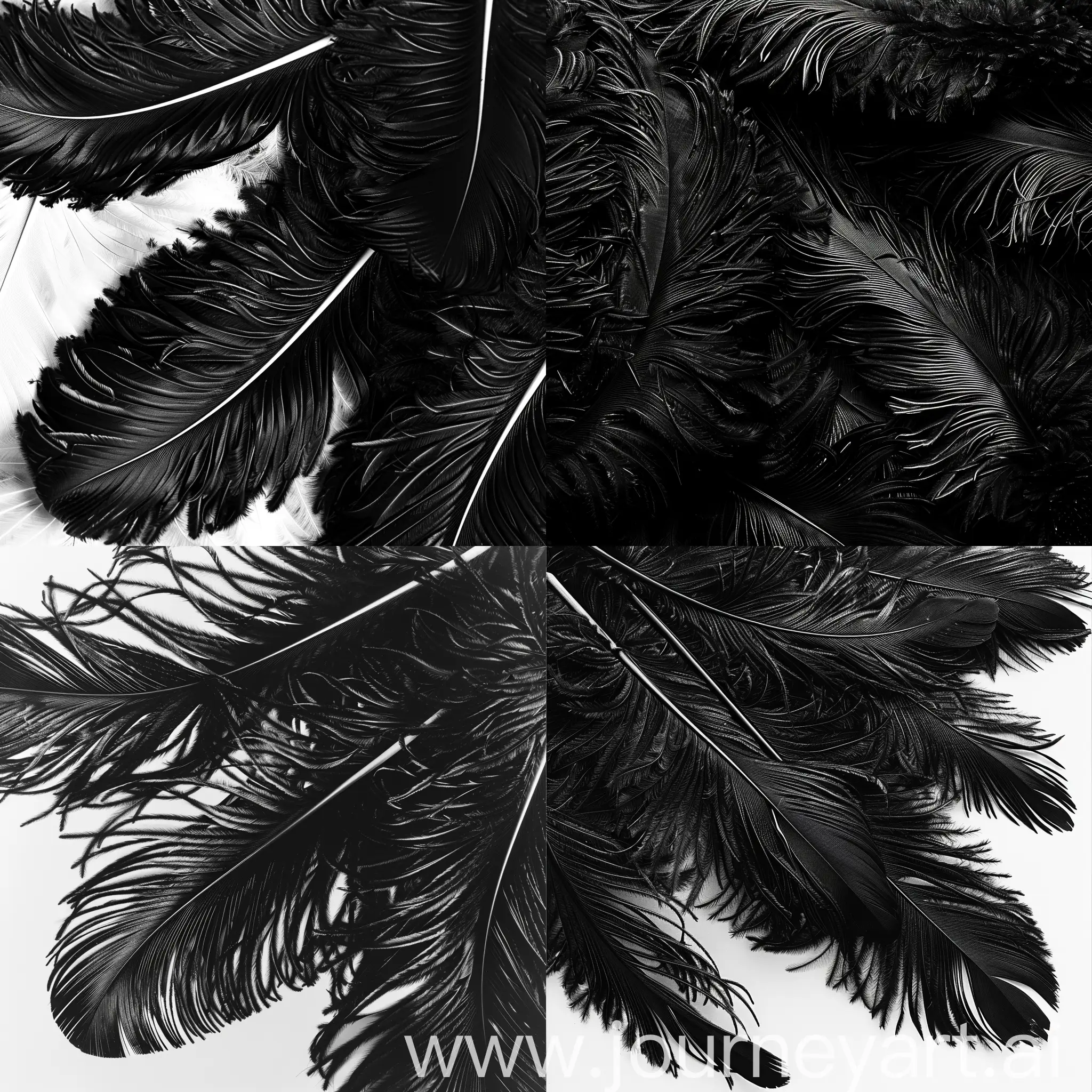 Hyper-realistic lack and white photo: black ostrich feathers