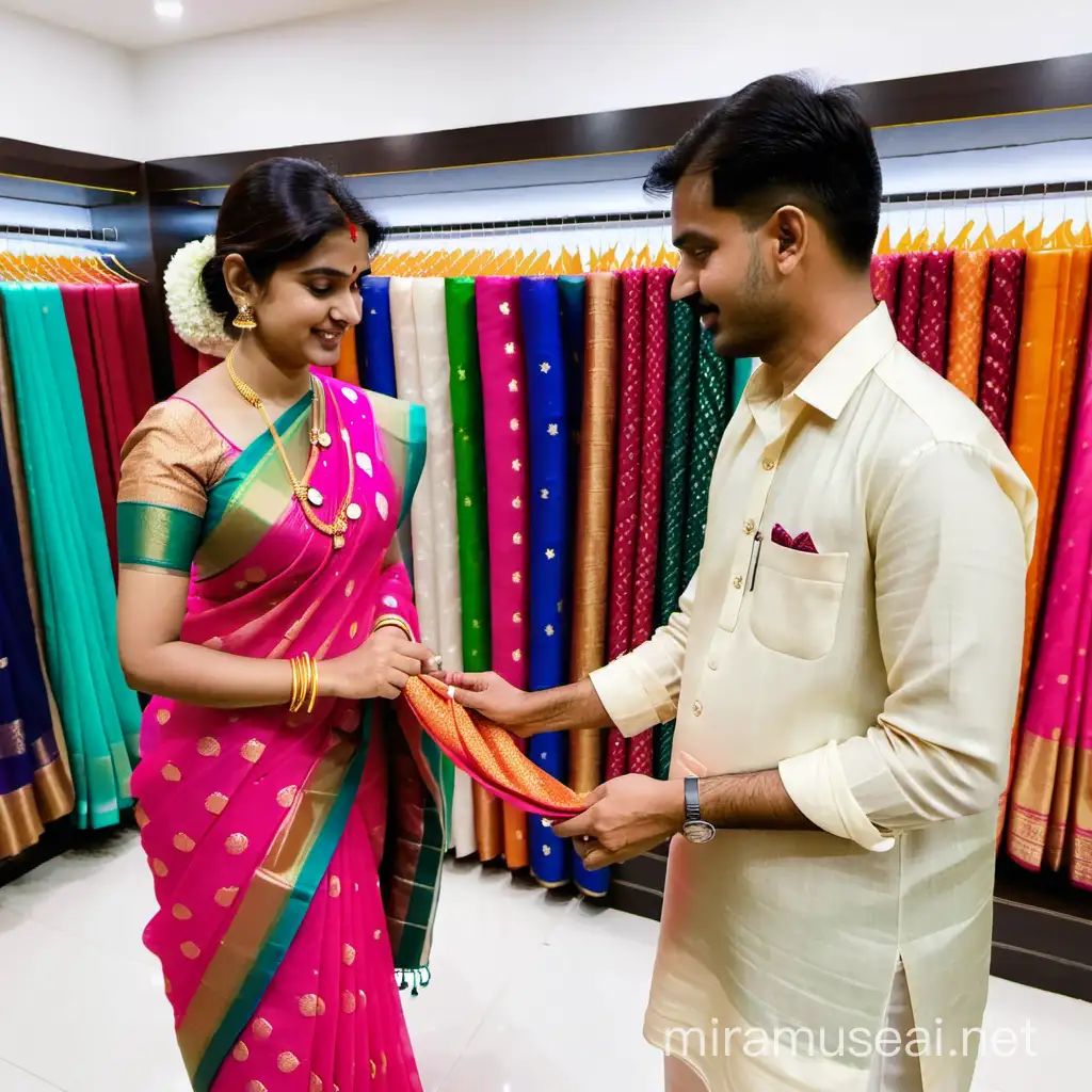 Son Shopping for Traditional Saree with Mother