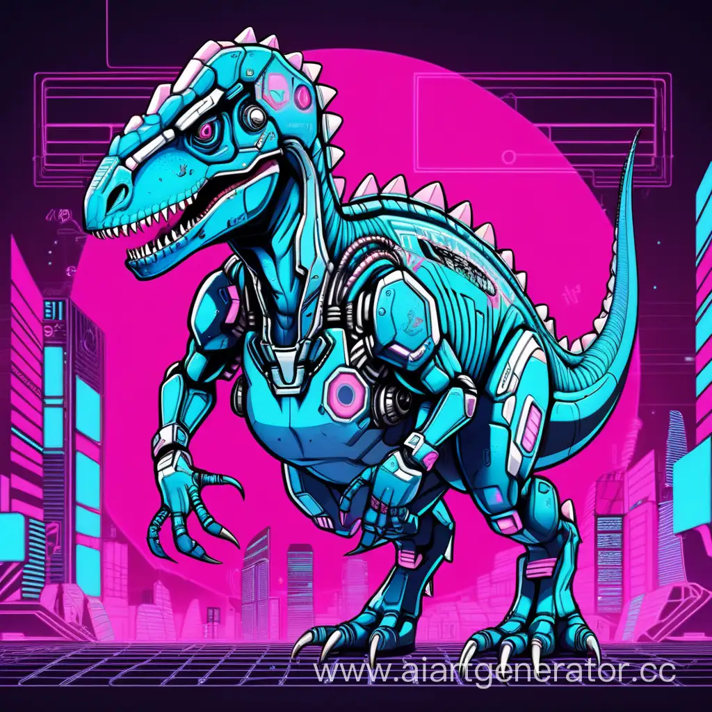 Cyberpunk Style Anime Dinosaur with Techno Vibes, vector art