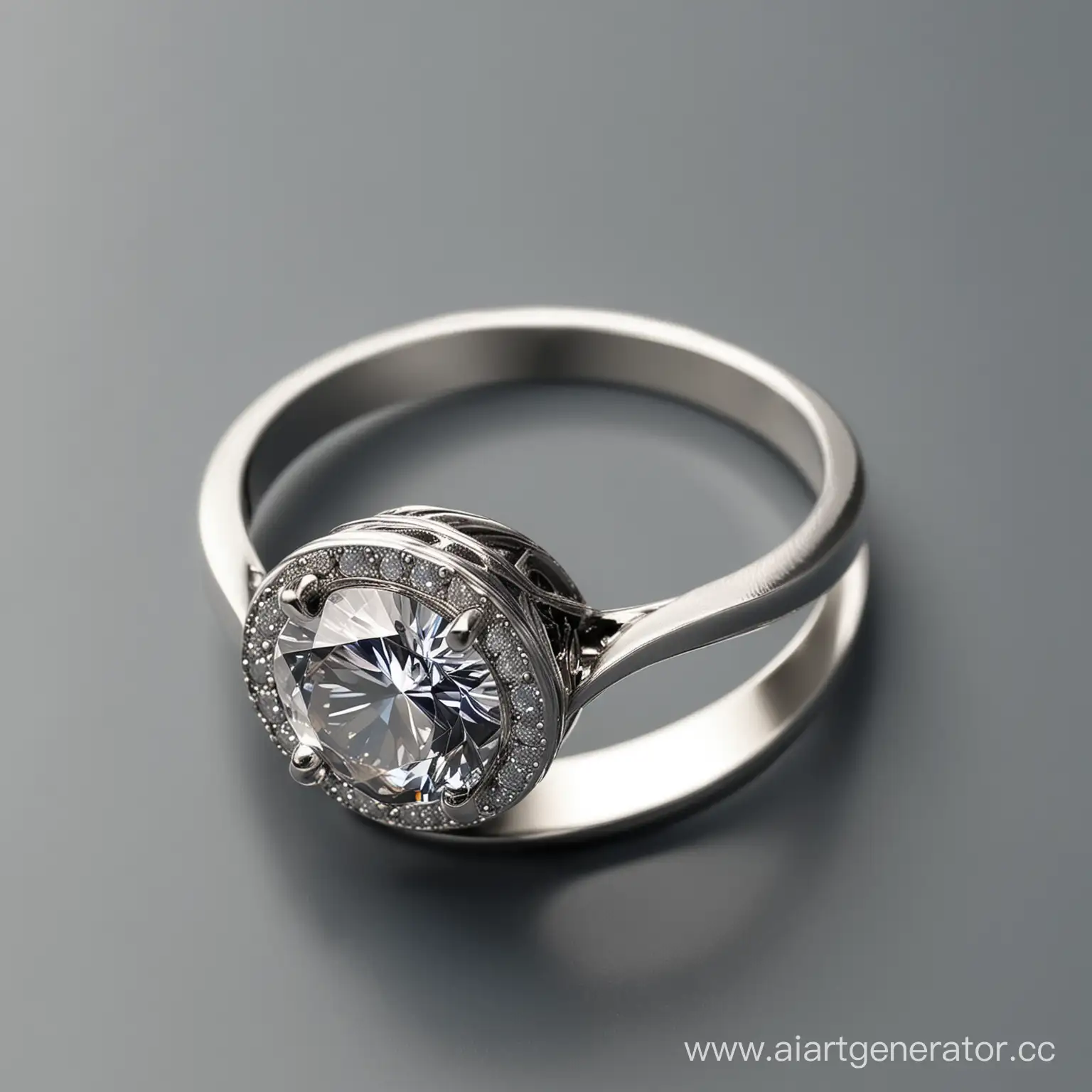 кольцо без фона, из серебра с бриллиантом, кольцо лежит и камень смотрит в бок