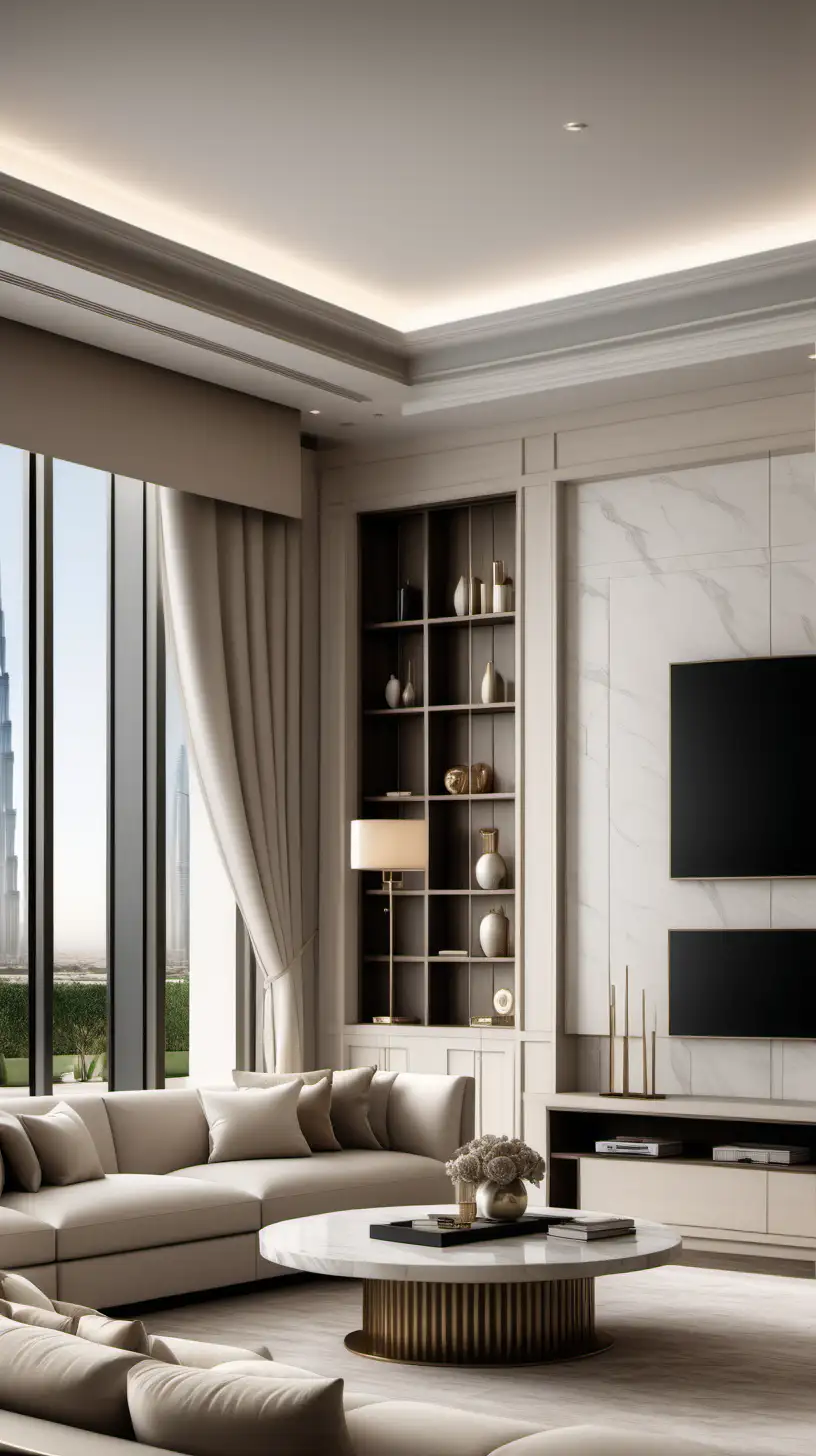 Luxurious Neutral Living Room in Dubai Mansion
